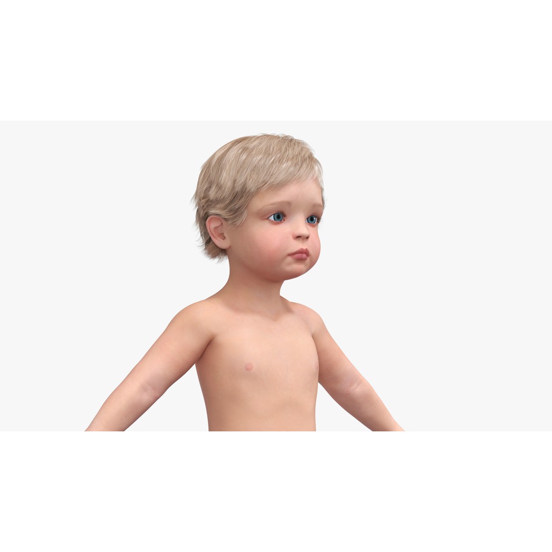 Boy Aged 1 Year in Diaper A-Pose 3D Model – High-Quality Character Asset, PBR - View 10