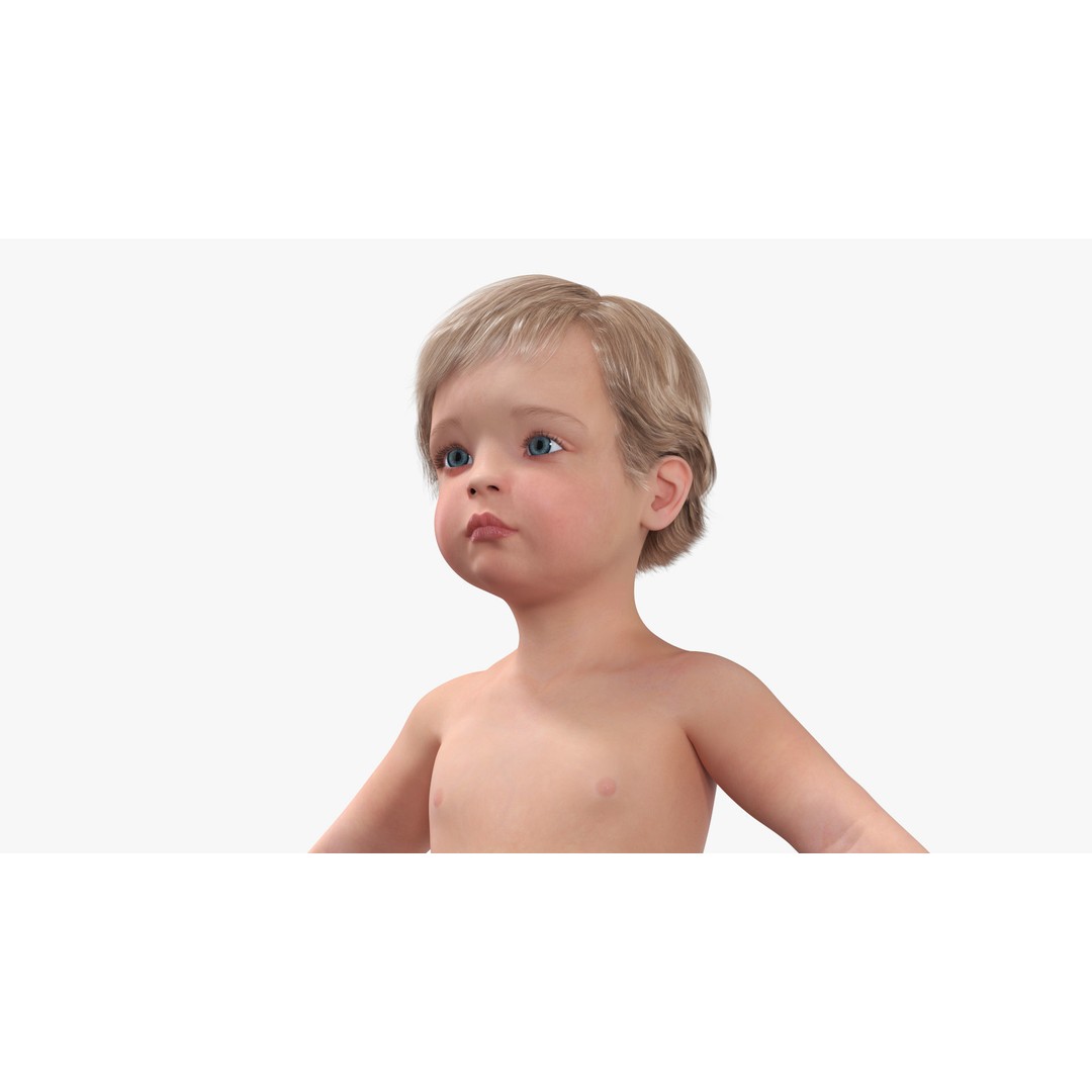 Boy Aged 1 Year in Diaper A-Pose 3D Model – High-Quality Character Asset, PBR - View 11