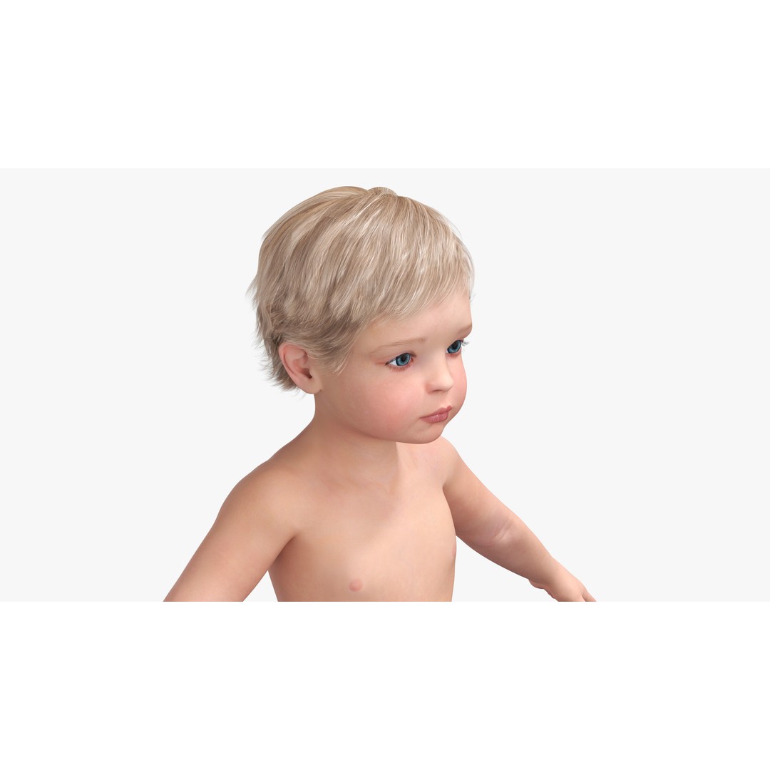 Boy Aged 1 Year in Diaper A-Pose 3D Model – High-Quality Character Asset, PBR - View 12