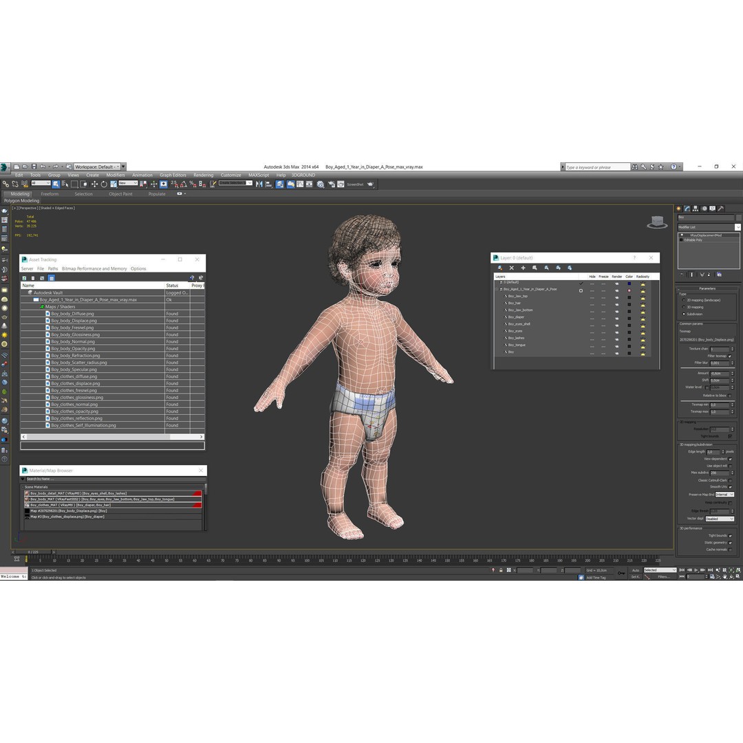 Boy Aged 1 Year in Diaper A-Pose 3D Model – High-Quality Character Asset, PBR - View 19