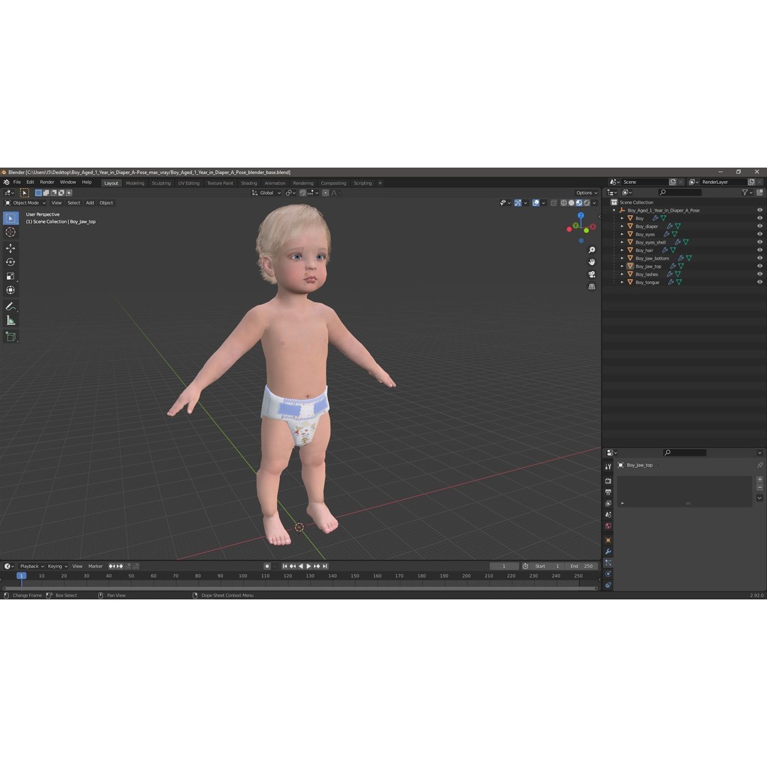 Boy Aged 1 Year in Diaper A-Pose 3D Model – High-Quality Character Asset, PBR - View 20