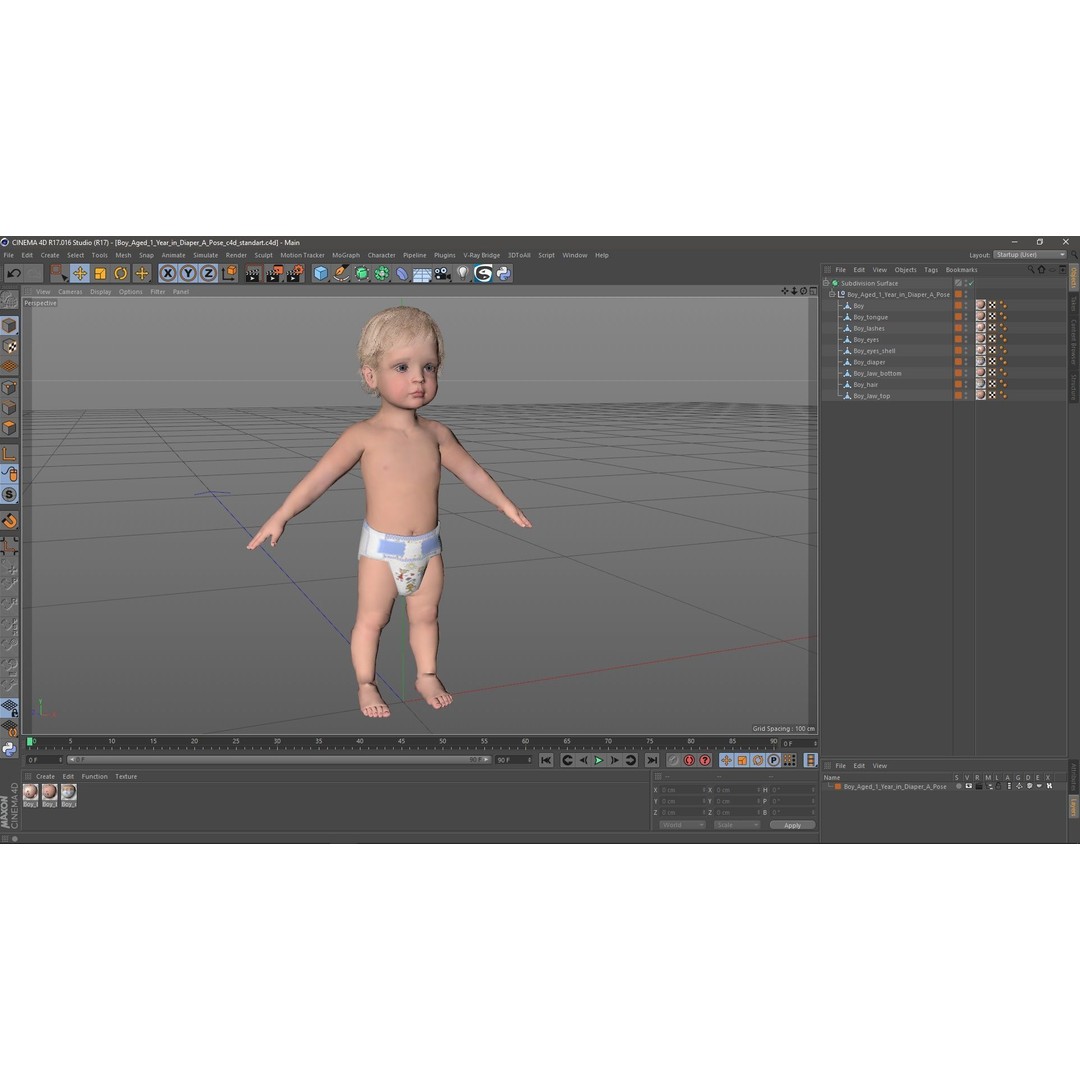 Boy Aged 1 Year in Diaper A-Pose 3D Model – High-Quality Character Asset, PBR - View 22