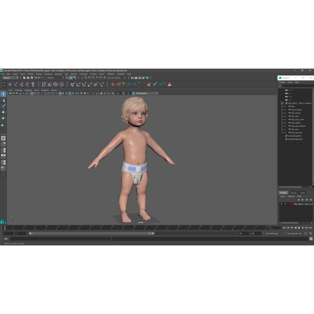 Boy Aged 1 Year in Diaper A-Pose 3D Model – High-Quality Character Asset, PBR - View 23