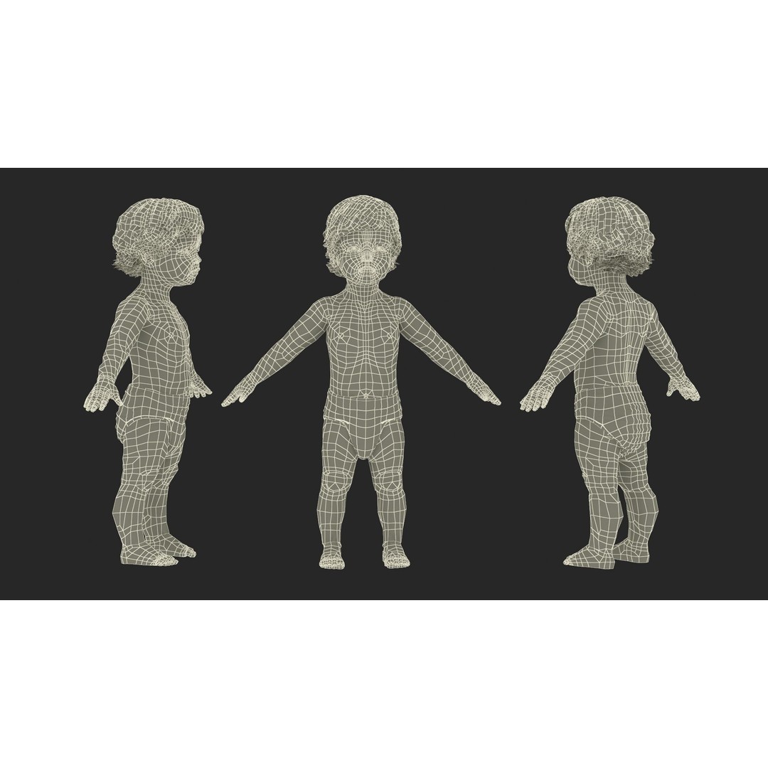 Boy Aged 1 Year in Diaper A-Pose 3D Model – High-Quality Character Asset, PBR - View 24
