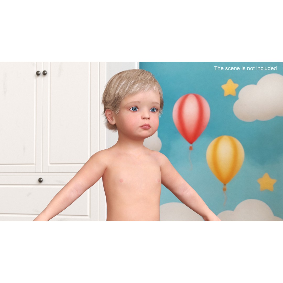 Boy Aged 1 Year in Diaper A-Pose 3D Model – High-Quality Character Asset, PBR - View 3