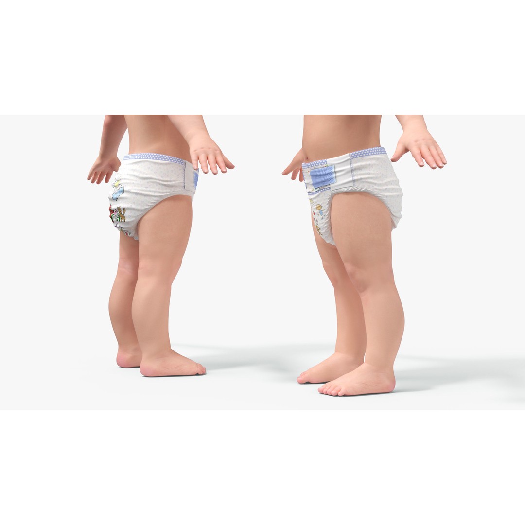 Boy Aged 1 Year in Diaper A-Pose 3D Model – High-Quality Character Asset, PBR - View 9