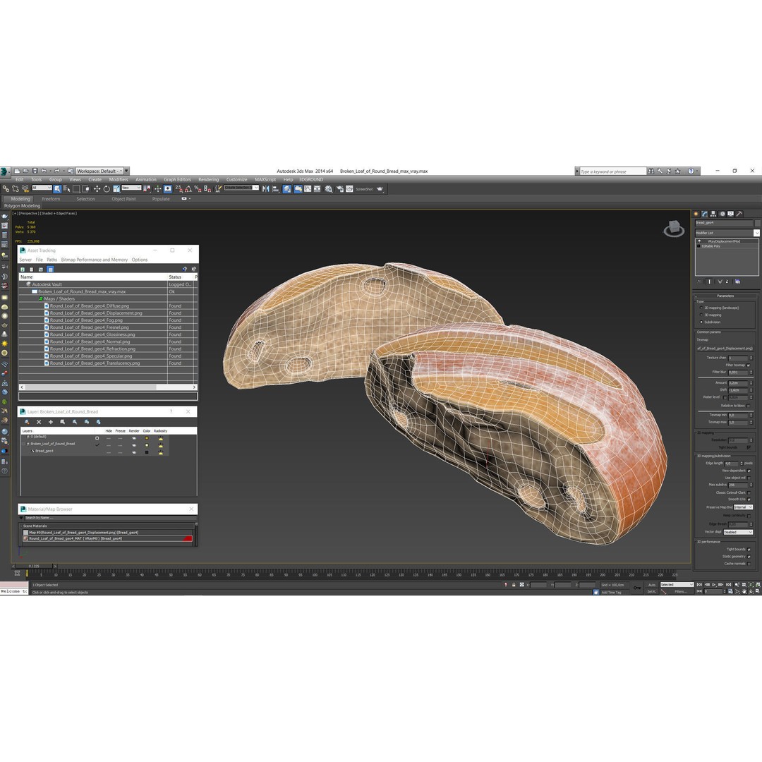Broken Loaf of Round Bread 3D Model – High Quality PBR Asset, FBX, OBJ - View 14