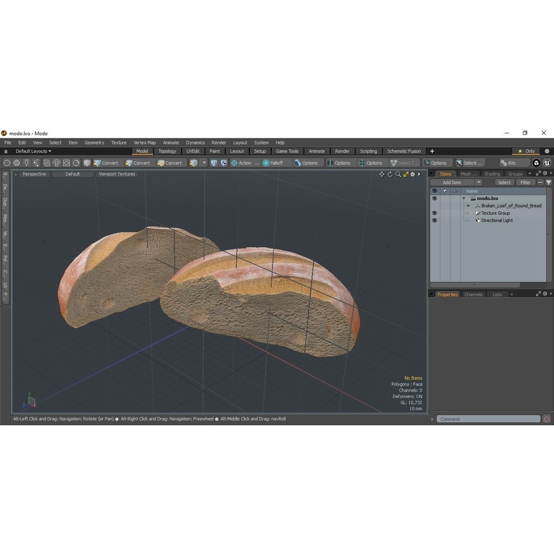 Broken Loaf of Round Bread 3D Model – High Quality PBR Asset, FBX, OBJ - View 16