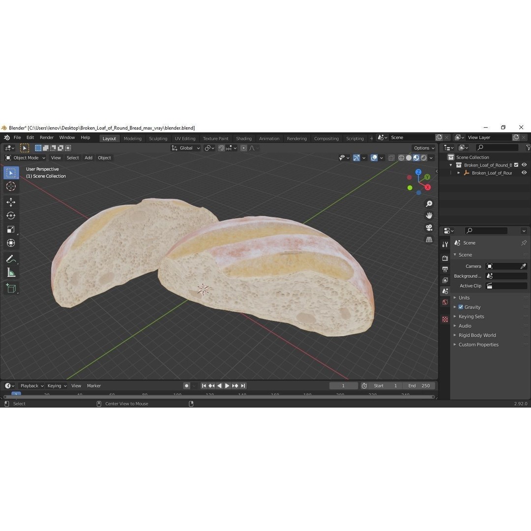 Broken Loaf of Round Bread 3D Model – High Quality PBR Asset, FBX, OBJ - View 17