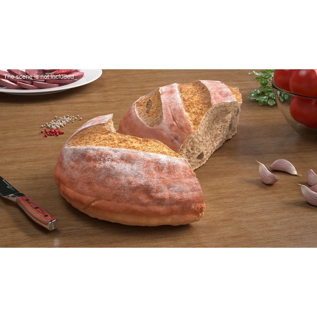 Broken Loaf of Round Bread 3D Model – High Quality PBR Asset, FBX, OBJ - View 3