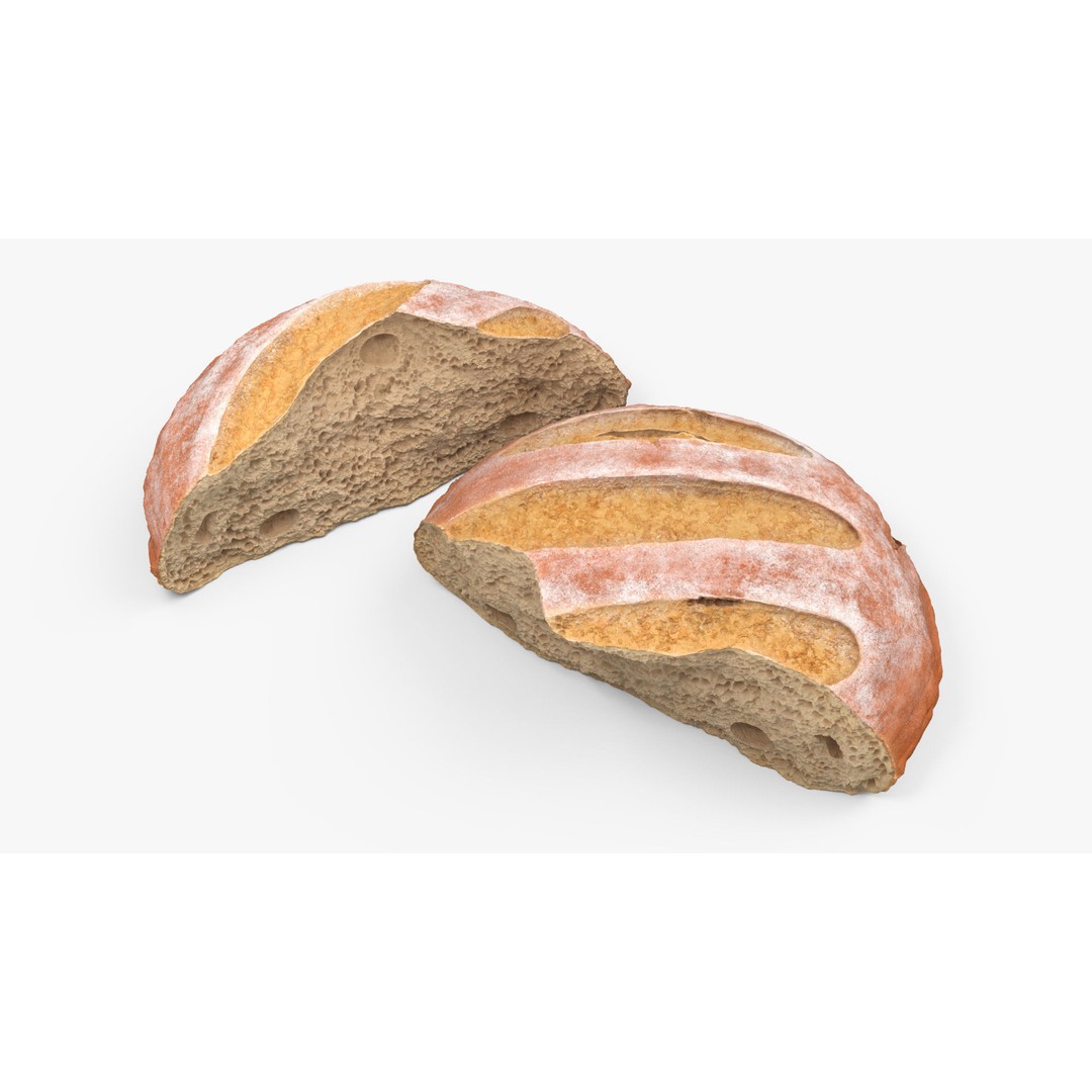 Broken Loaf of Round Bread 3D Model – High Quality PBR Asset, FBX, OBJ - View 5