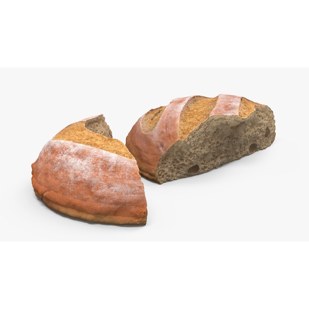 Broken Loaf of Round Bread 3D Model – High Quality PBR Asset, FBX, OBJ - View 6