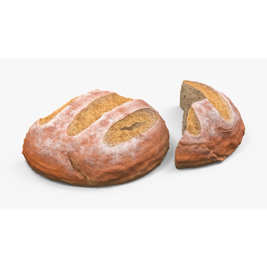 Broken Loaf of Round Bread 3D Model – High Quality PBR Asset, FBX, OBJ - View 7