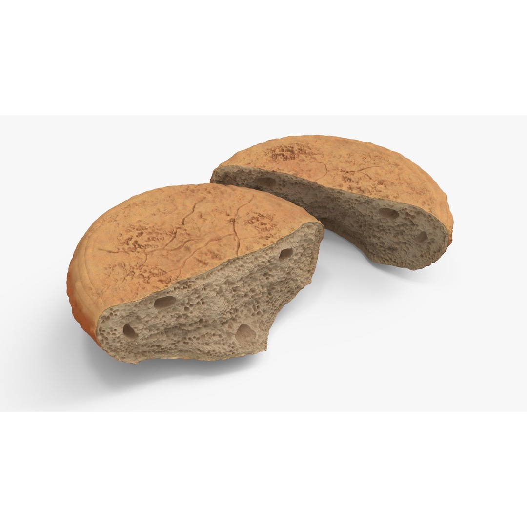 Broken Loaf of Round Bread 3D Model – High Quality PBR Asset, FBX, OBJ - View 8
