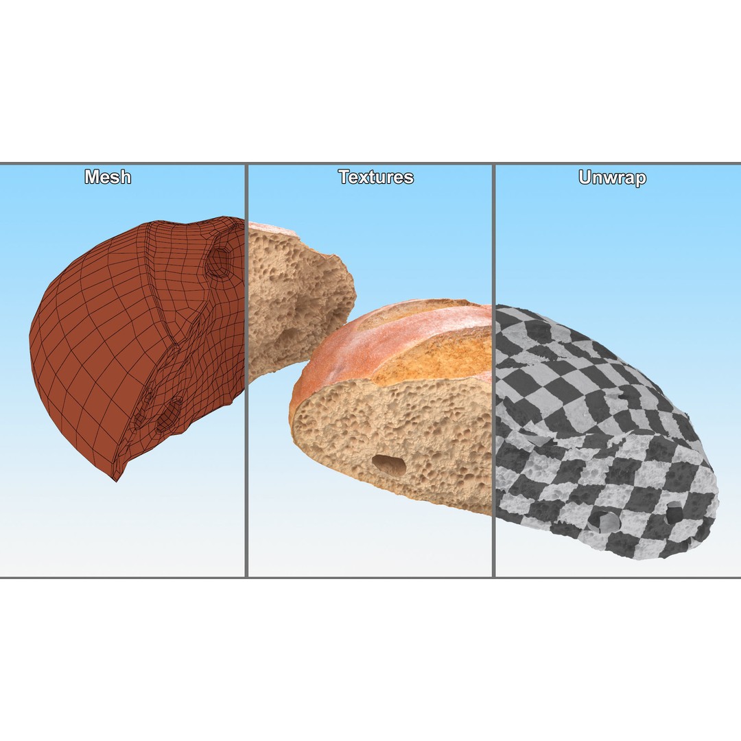 Broken Loaf of Round Bread 3D Model – High Quality PBR Asset, FBX, OBJ - View 9