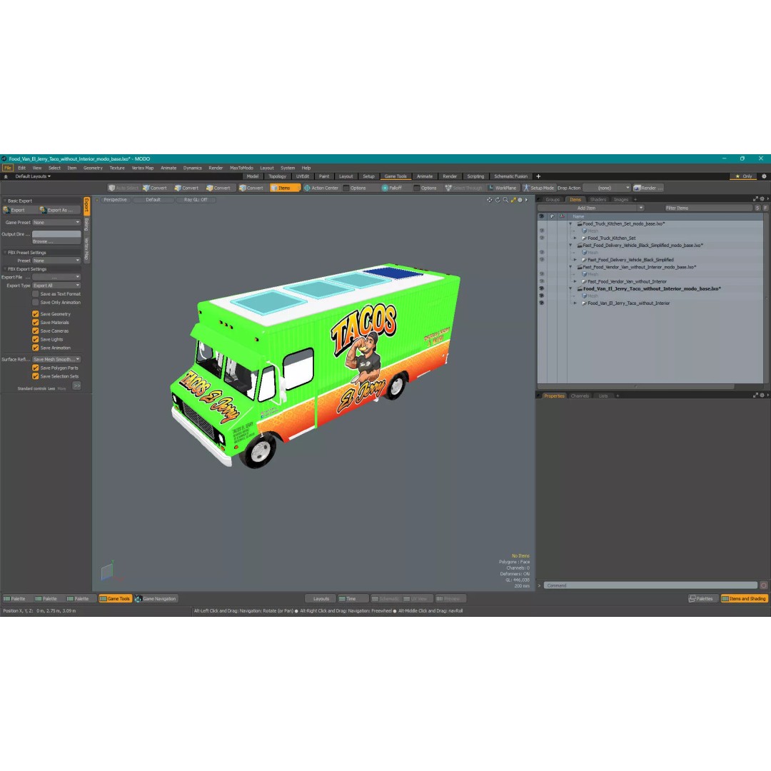 Food Van El Jerry Taco 3D Model – PBR Textured Catering Truck, FBX