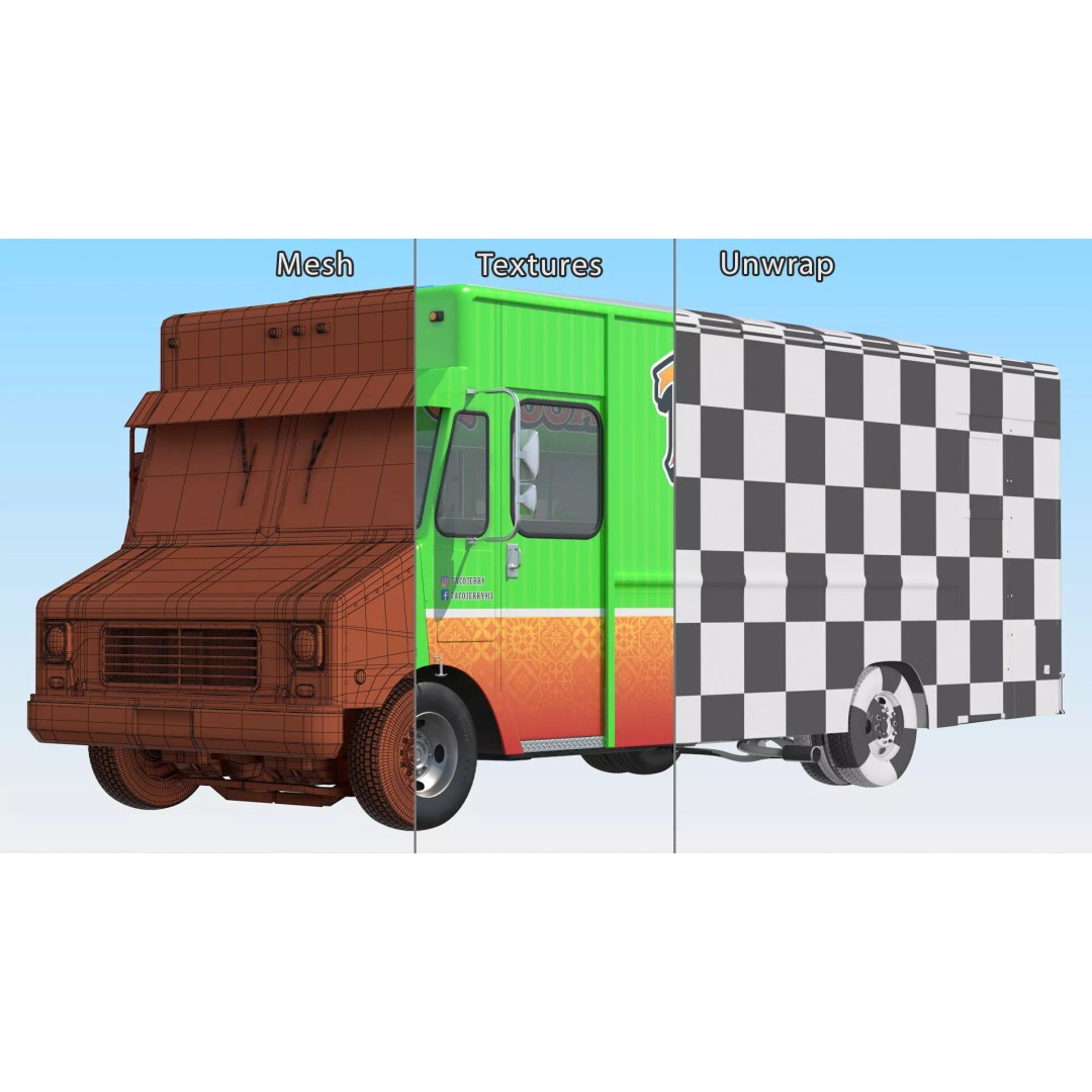 Food Van El Jerry Taco 3D Model – PBR Textured Catering Truck, FBX - View 12