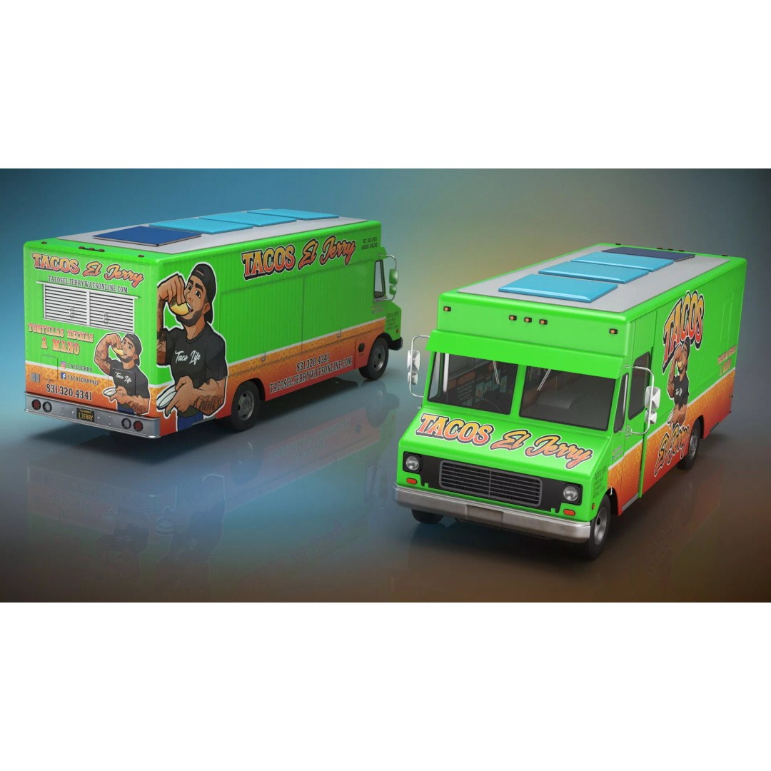 Food Van El Jerry Taco 3D Model – PBR Textured Catering Truck, FBX - View 5