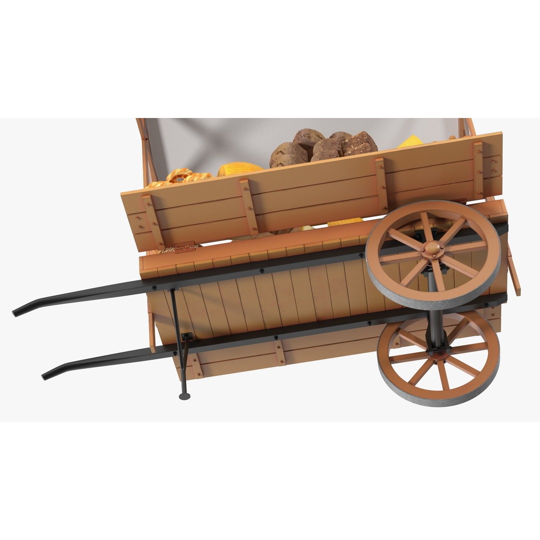 Market Stall Cart 3D Model – Medieval Wooden Vehicle, PBR Textures, FBX - View 13