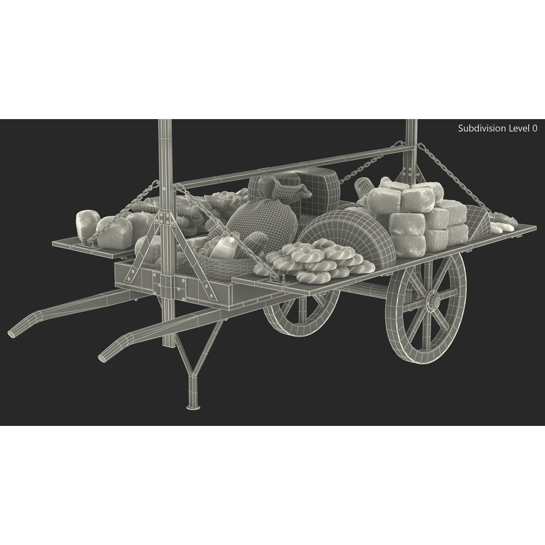 Market Stall Cart 3D Model – Medieval Wooden Vehicle, PBR Textures, FBX - View 19