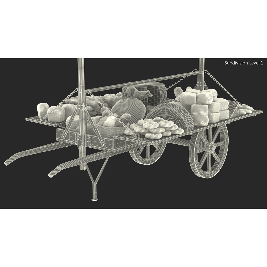Market Stall Cart 3D Model – Medieval Wooden Vehicle, PBR Textures, FBX - View 20