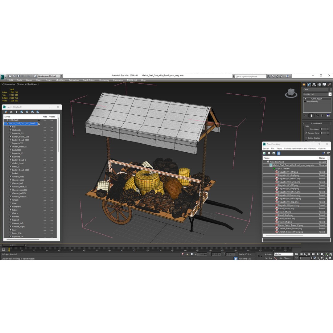 Market Stall Cart 3D Model – Medieval Wooden Vehicle, PBR Textures, FBX - View 23