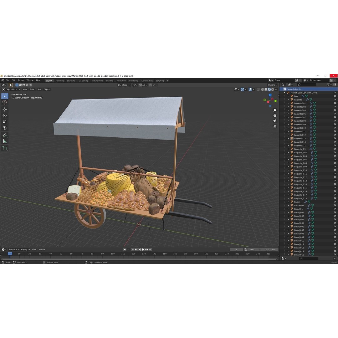 Market Stall Cart 3D Model – Medieval Wooden Vehicle, PBR Textures, FBX - View 24