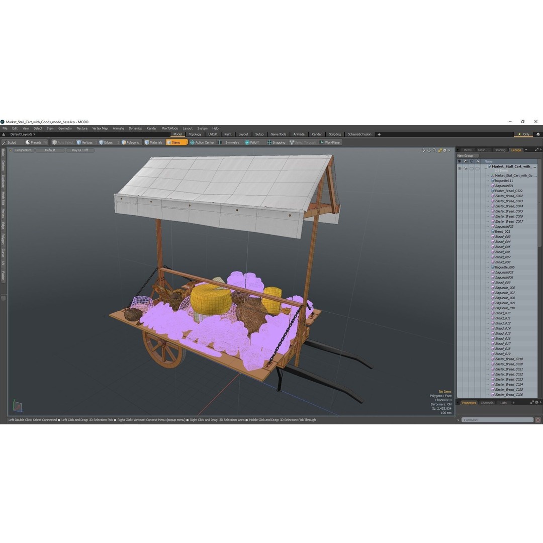 Market Stall Cart 3D Model – Medieval Wooden Vehicle, PBR Textures, FBX - View 25