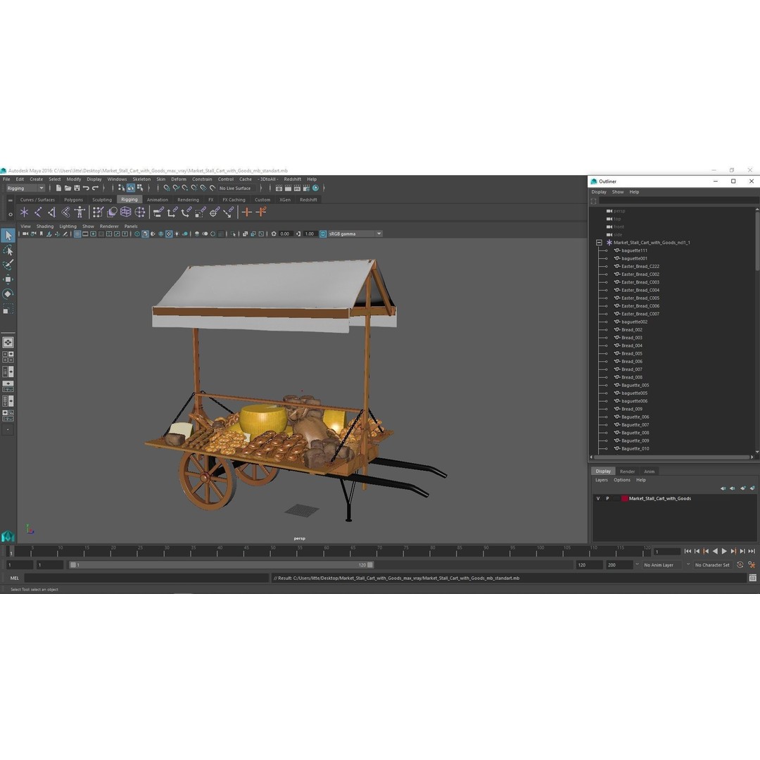 Market Stall Cart 3D Model – Medieval Wooden Vehicle, PBR Textures, FBX - View 27