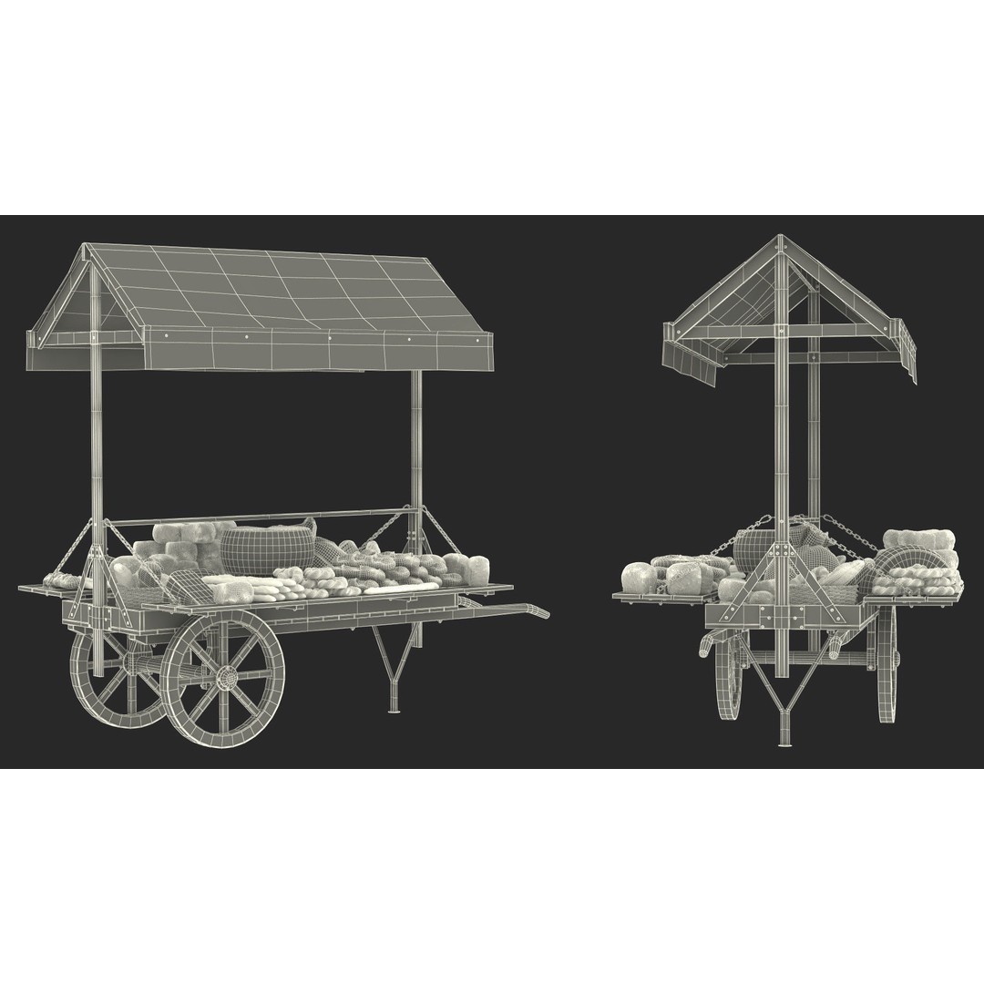 Market Stall Cart 3D Model – Medieval Wooden Vehicle, PBR Textures, FBX - View 28