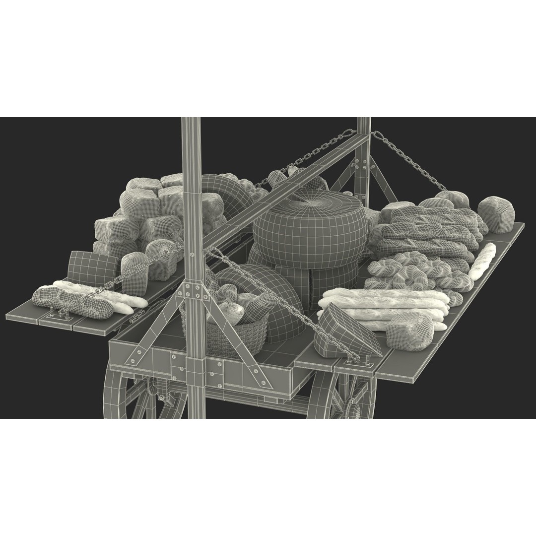 Market Stall Cart 3D Model – Medieval Wooden Vehicle, PBR Textures, FBX - View 29