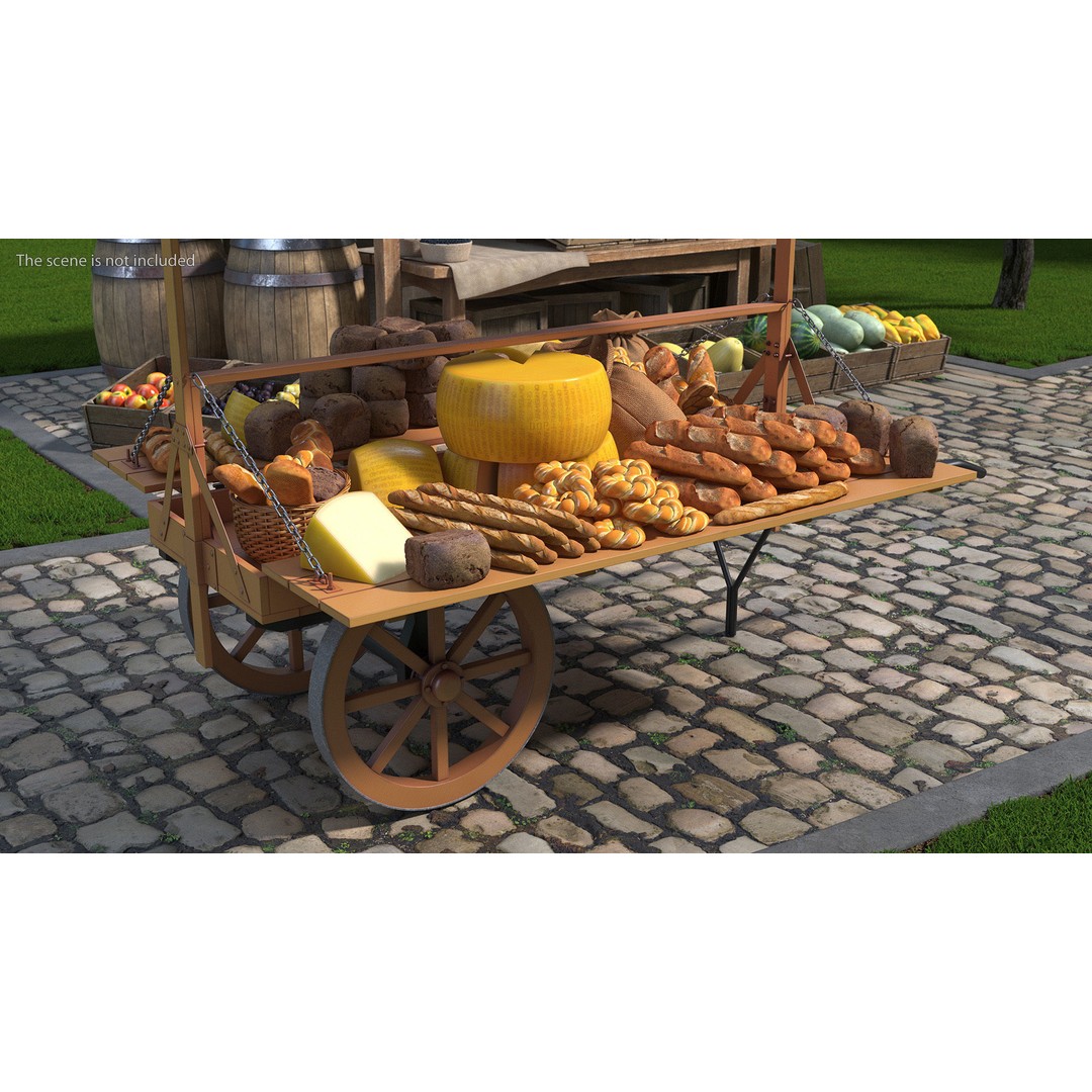 Market Stall Cart 3D Model – Medieval Wooden Vehicle, PBR Textures, FBX - View 3