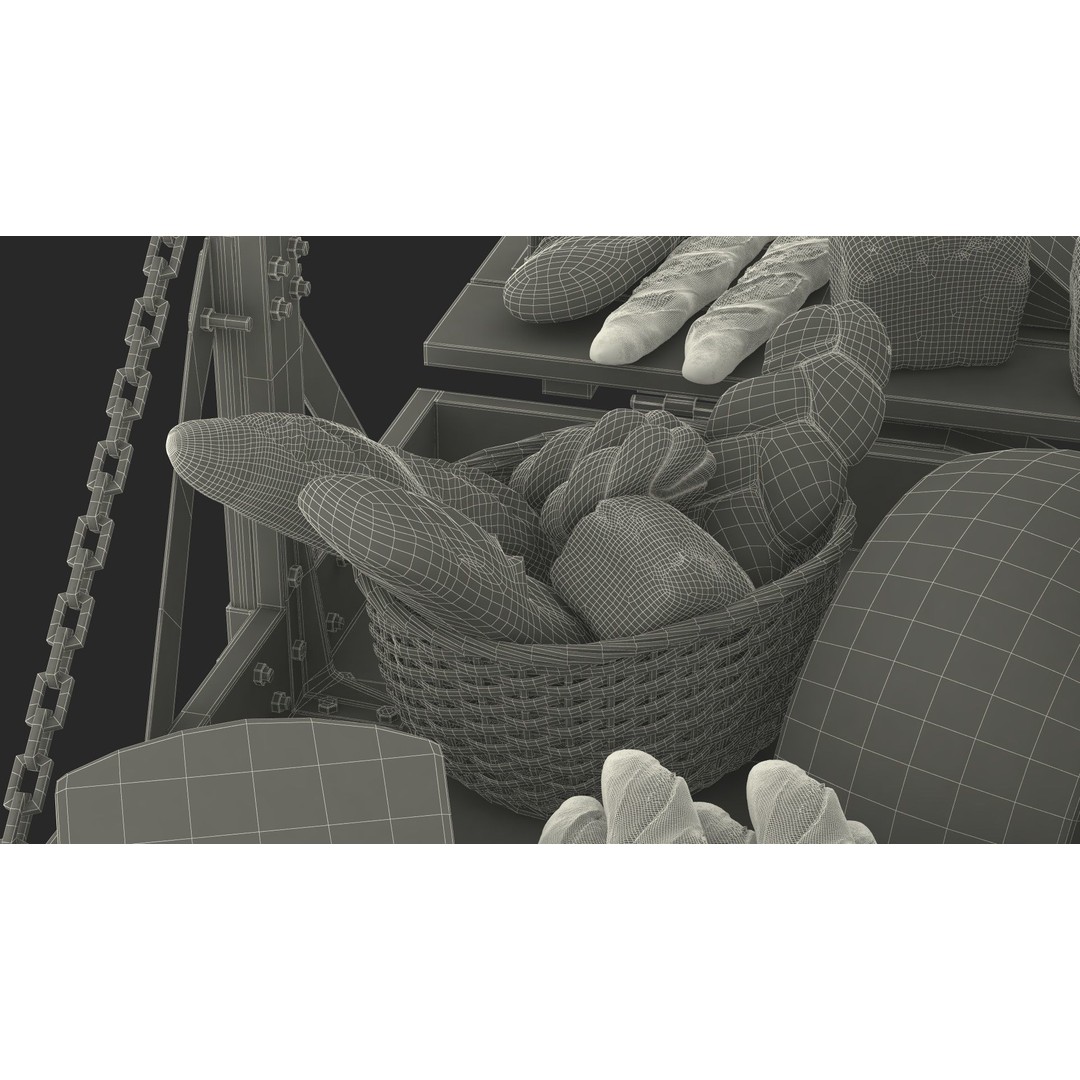 Market Stall Cart 3D Model – Medieval Wooden Vehicle, PBR Textures, FBX - View 30