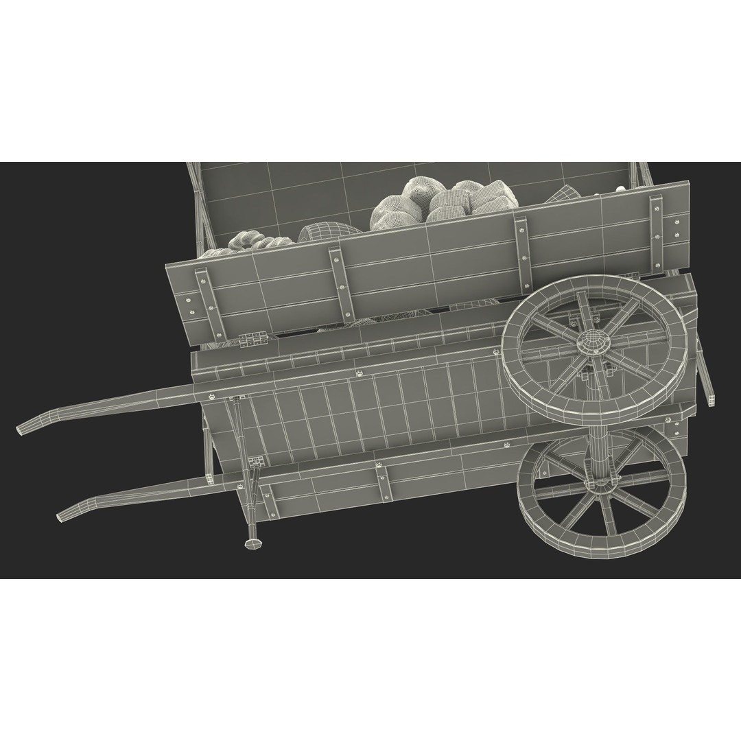 Market Stall Cart 3D Model – Medieval Wooden Vehicle, PBR Textures, FBX - View 33