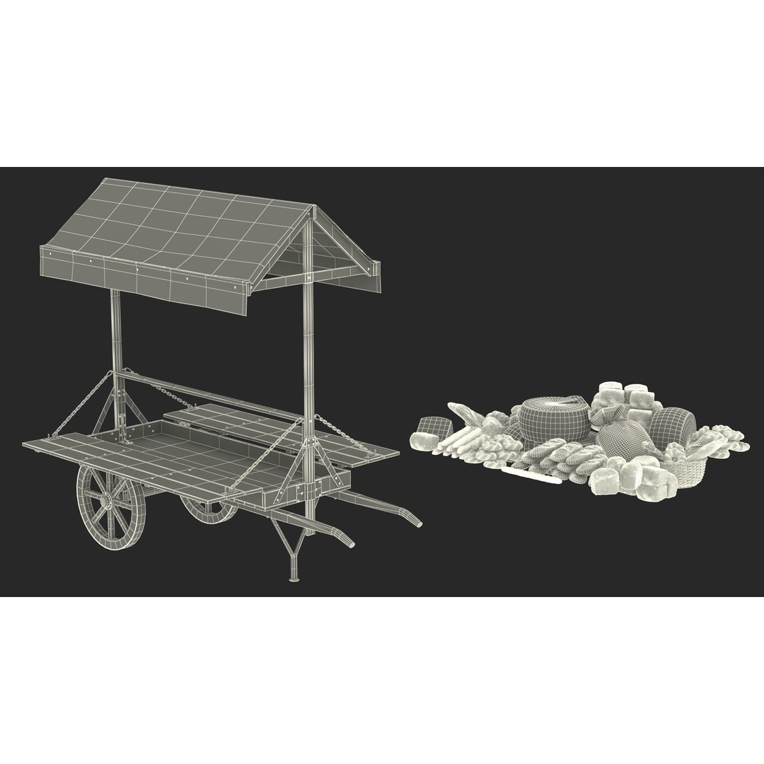 Market Stall Cart 3D Model – Medieval Wooden Vehicle, PBR Textures, FBX - View 34