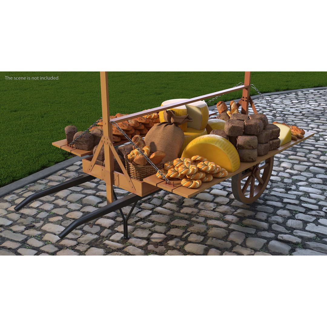 Market Stall Cart 3D Model – Medieval Wooden Vehicle, PBR Textures, FBX - View 4