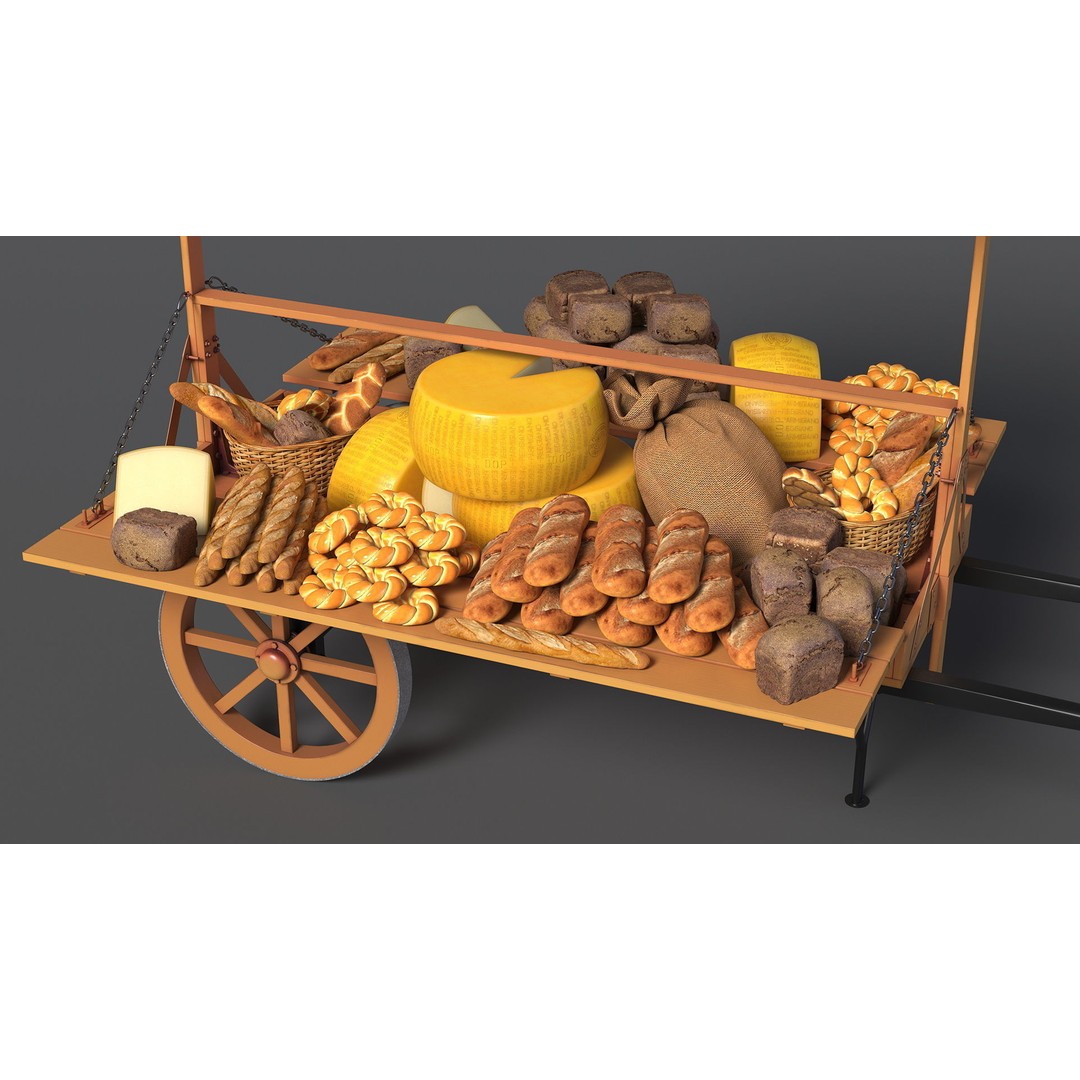 Market Stall Cart 3D Model – Medieval Wooden Vehicle, PBR Textures, FBX - View 6