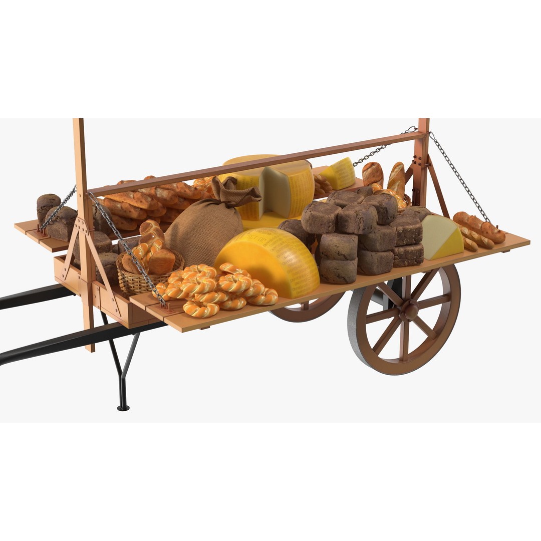Market Stall Cart 3D Model – Medieval Wooden Vehicle, PBR Textures, FBX - View 8