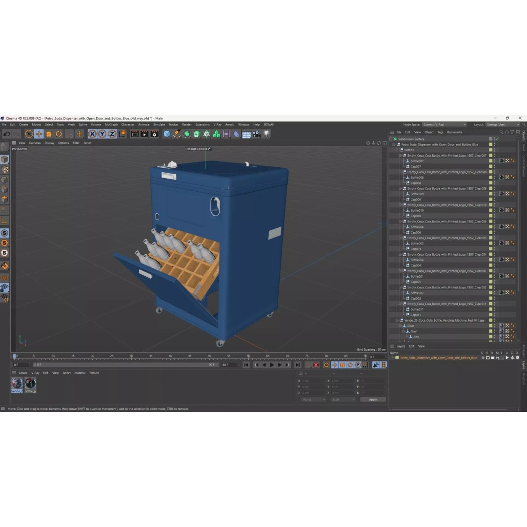 Retro Soda Dispenser 3D Model – Vintage Cooler with Bottles, FBX