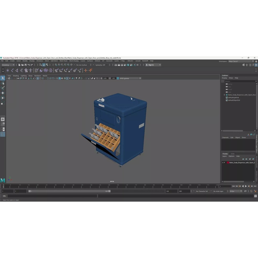 Retro Soda Dispenser 3D Model – Vintage Cooler with Bottles, FBX - View 24