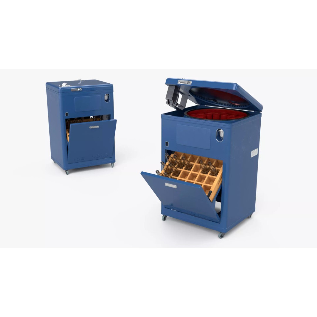 Retro Soda Dispenser 3D Model – Vintage Cooler with Bottles, FBX - View 3