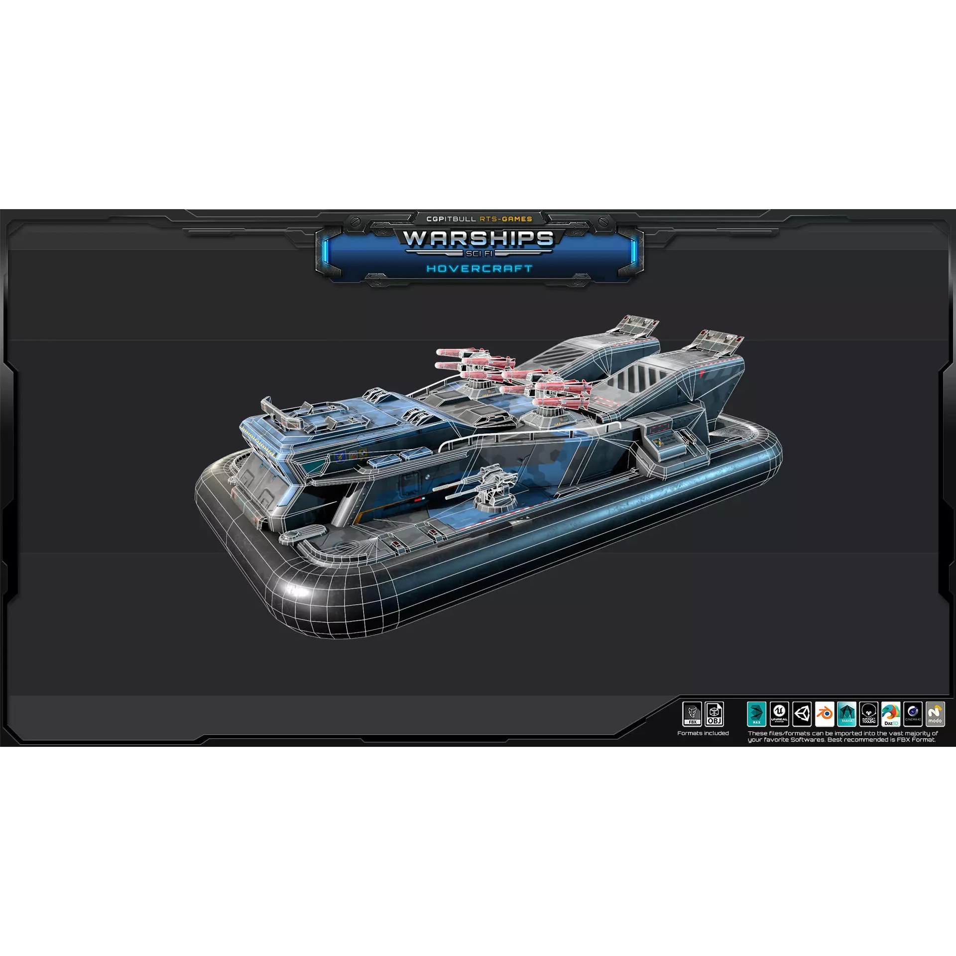 Futuristic Hovercraft - Low-Poly Game-Ready 3D Model