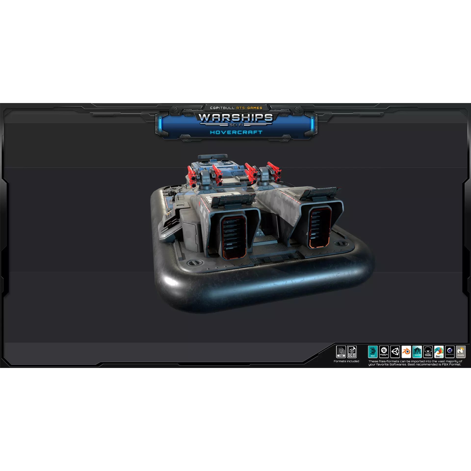 Futuristic Hovercraft - Low-Poly Game-Ready 3D Model - View 10