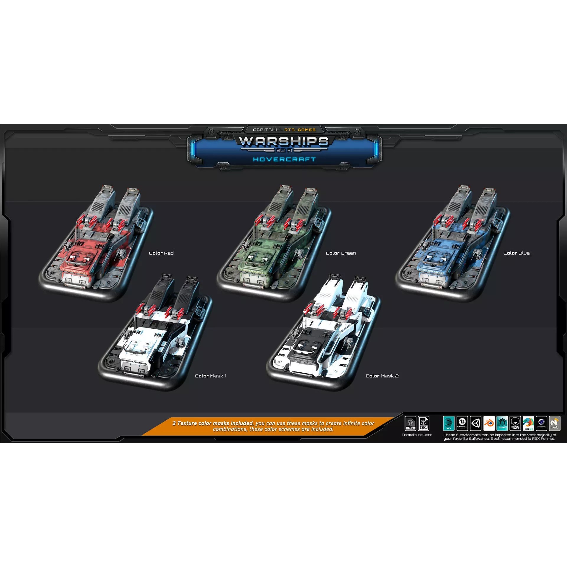 Futuristic Hovercraft - Low-Poly Game-Ready 3D Model - View 11