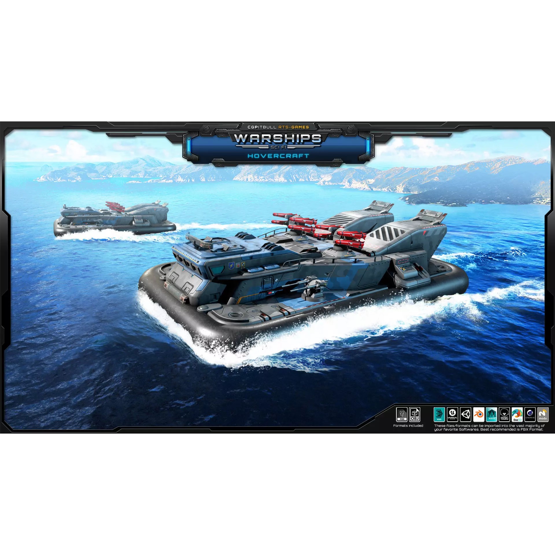 Futuristic Hovercraft - Low-Poly Game-Ready 3D Model - View 2