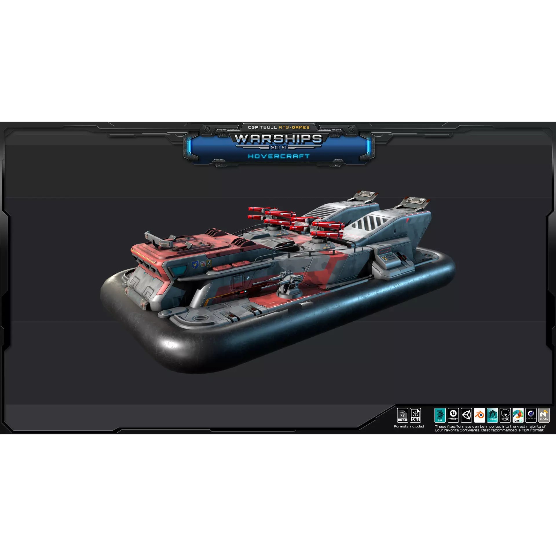 Futuristic Hovercraft - Low-Poly Game-Ready 3D Model - View 5