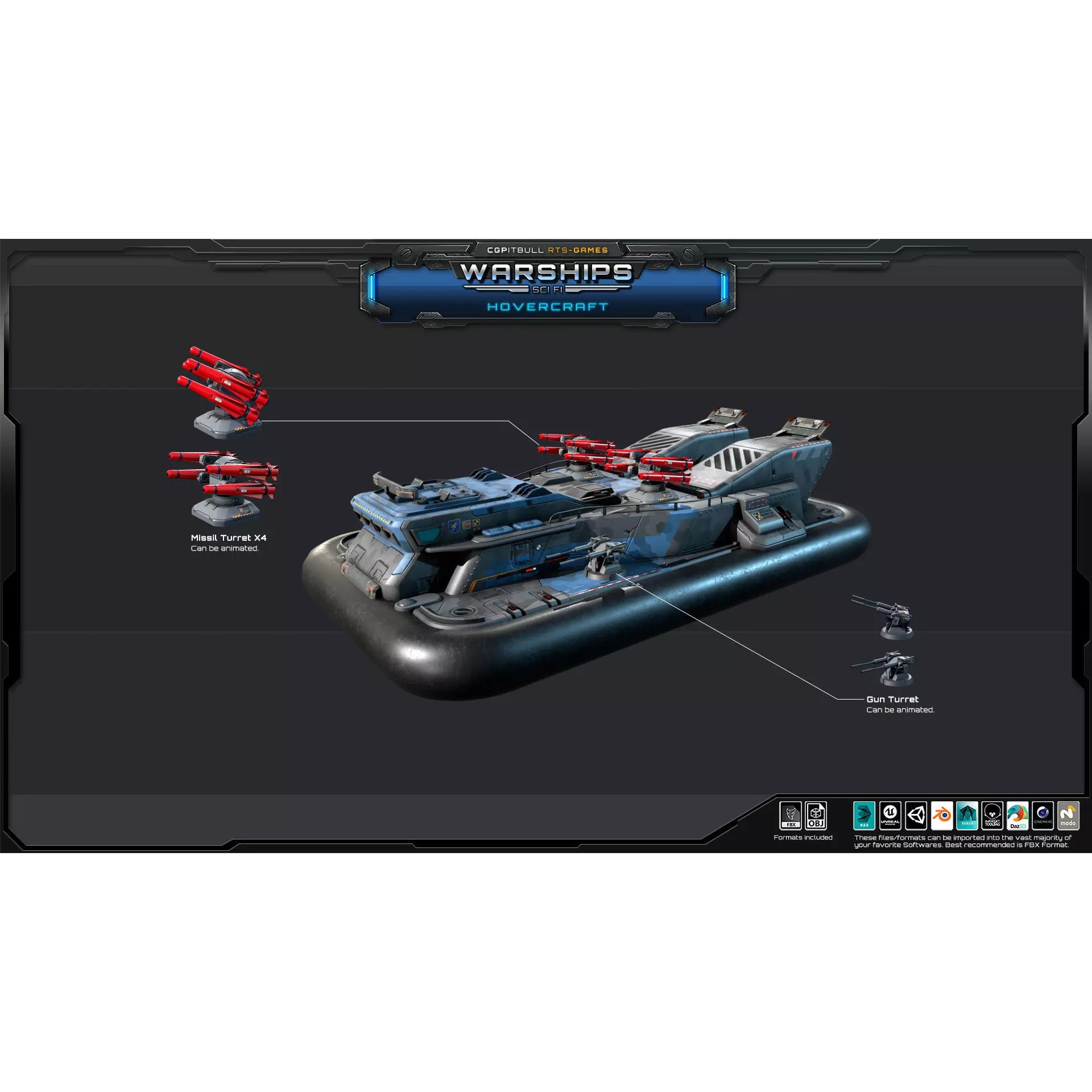 Futuristic Hovercraft - Low-Poly Game-Ready 3D Model - View 6