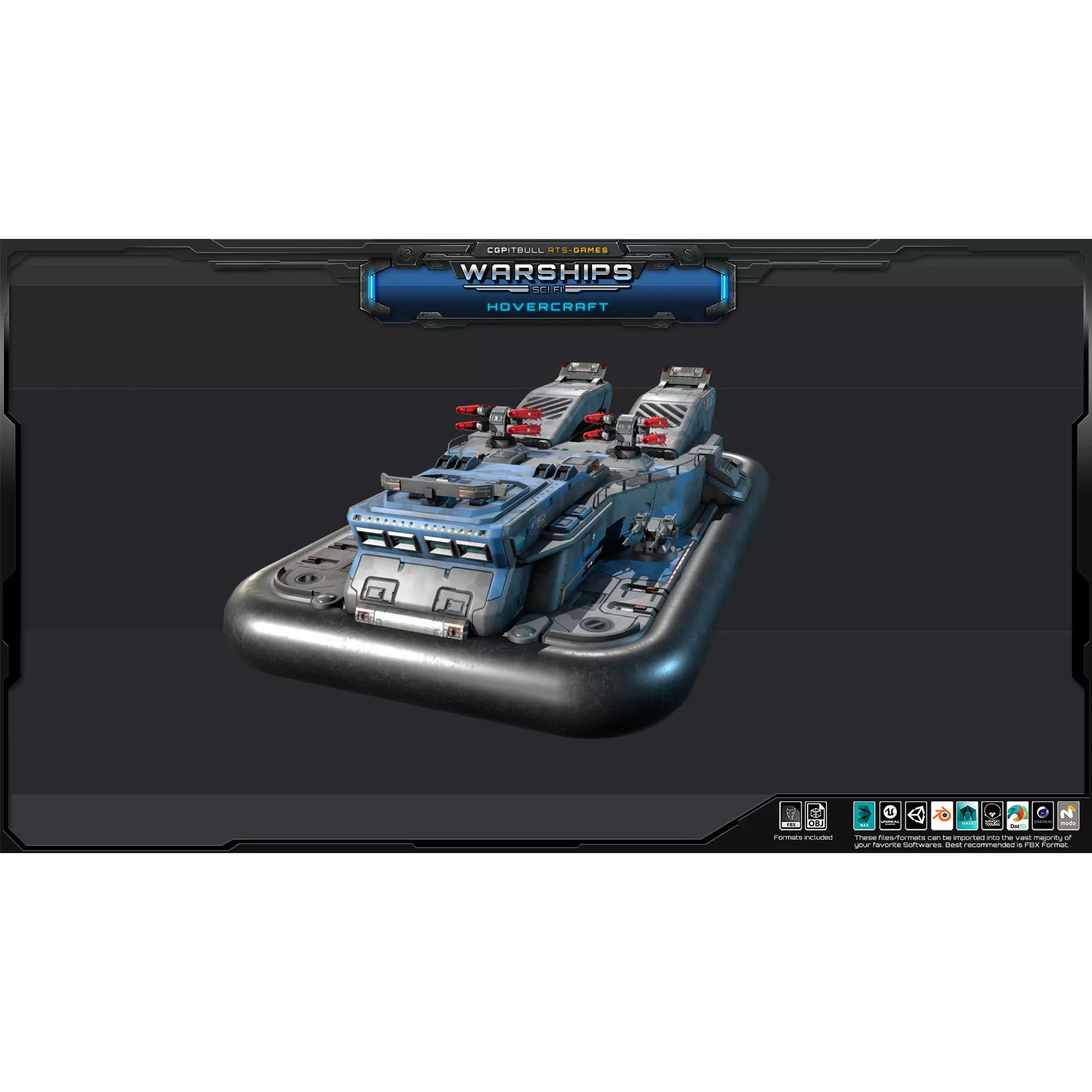 Futuristic Hovercraft - Low-Poly Game-Ready 3D Model - View 7