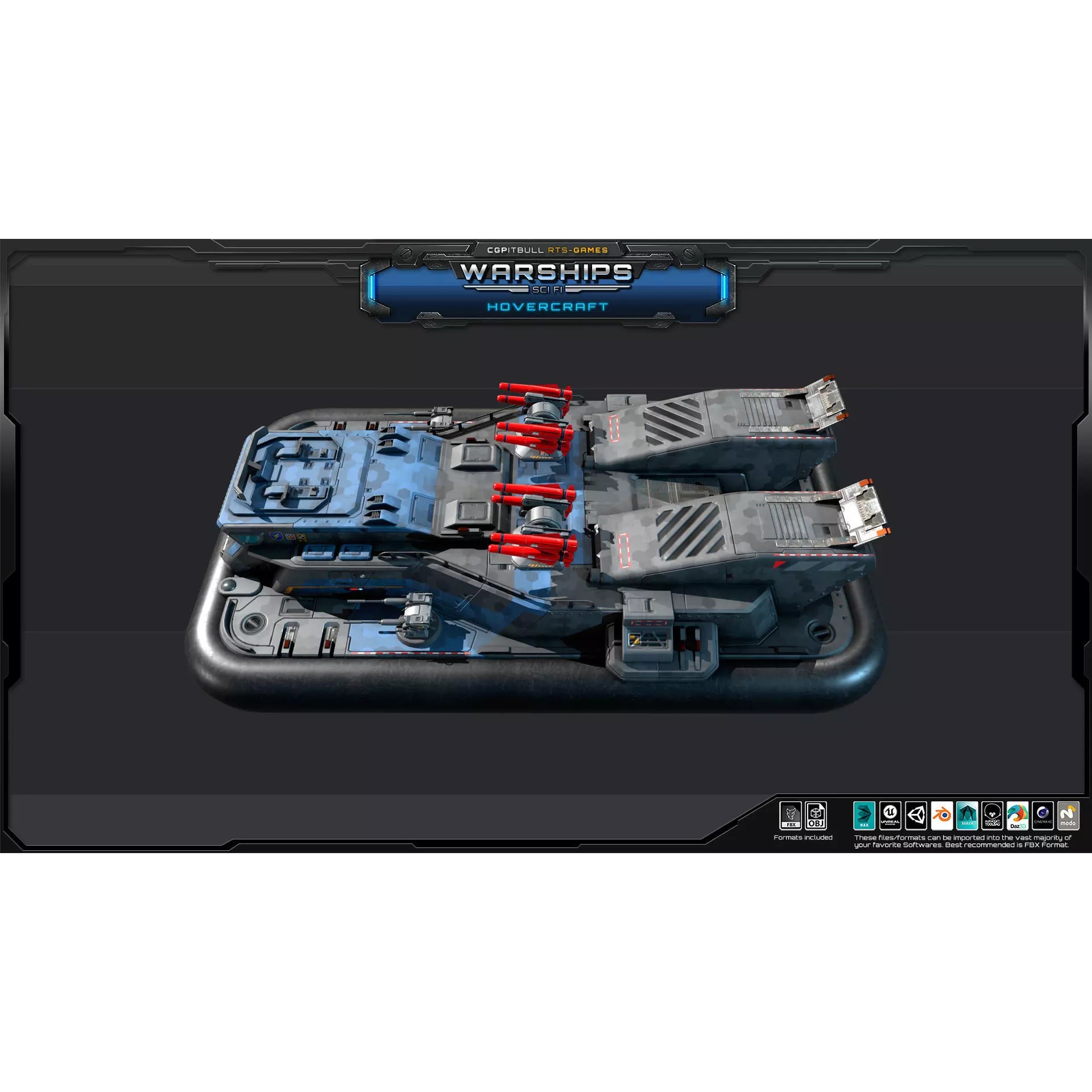 Futuristic Hovercraft - Low-Poly Game-Ready 3D Model - View 8