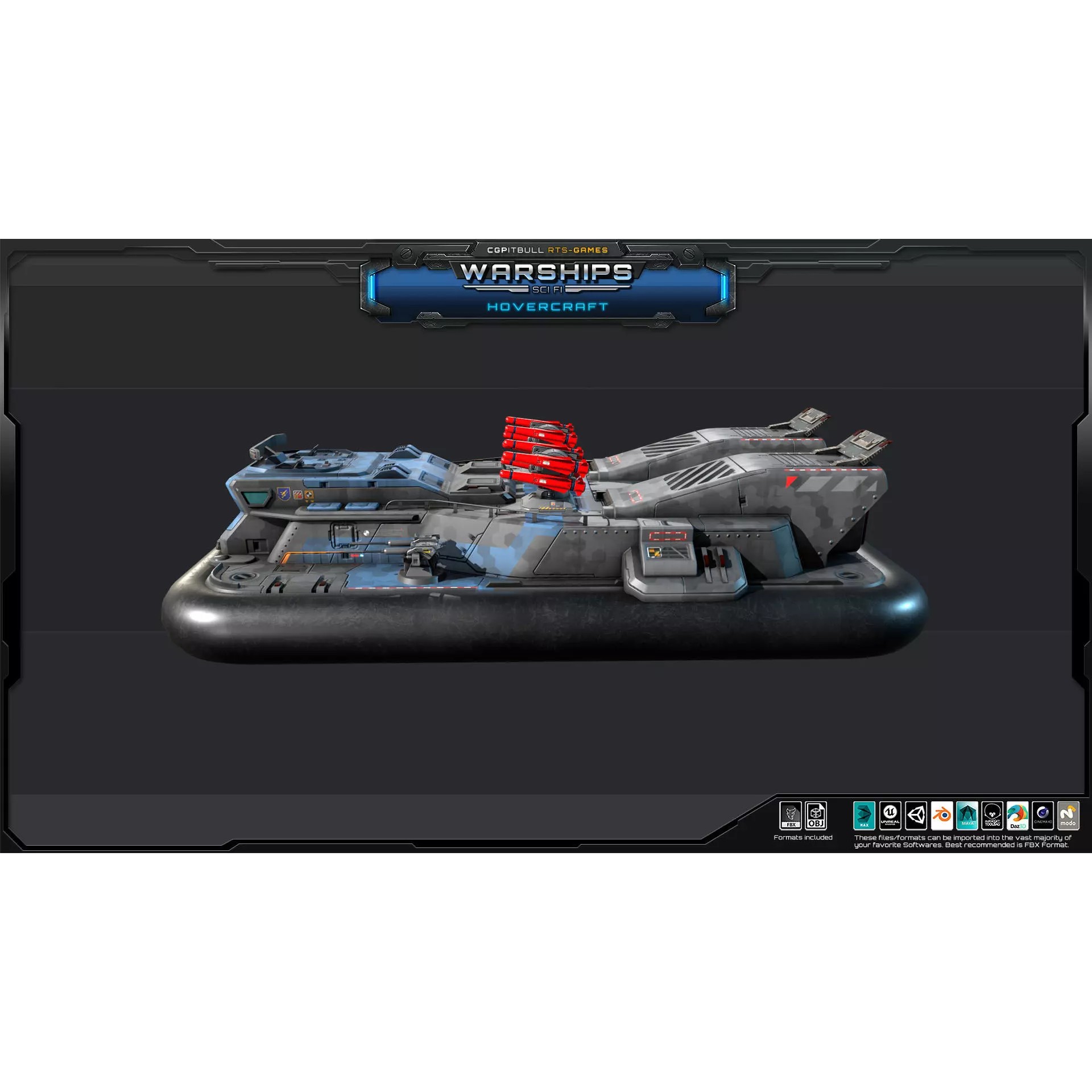 Futuristic Hovercraft - Low-Poly Game-Ready 3D Model - View 9